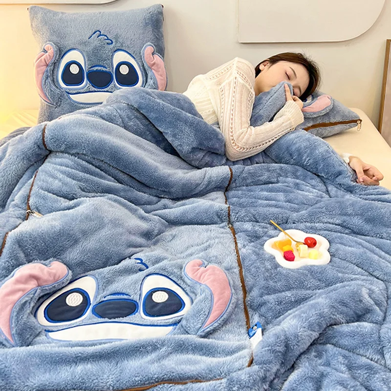 

Одеяла для подушек Disney Stitch «Два в одном», кавайная фланелевая подушка, утолщенное одеяло для сна, украшение для гостиной, детской спальни