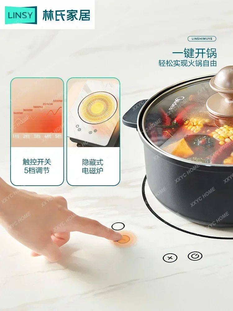 Modern Minimalist Stone Plate Dining Table Household Folding Variable round Table with Induction Cooker