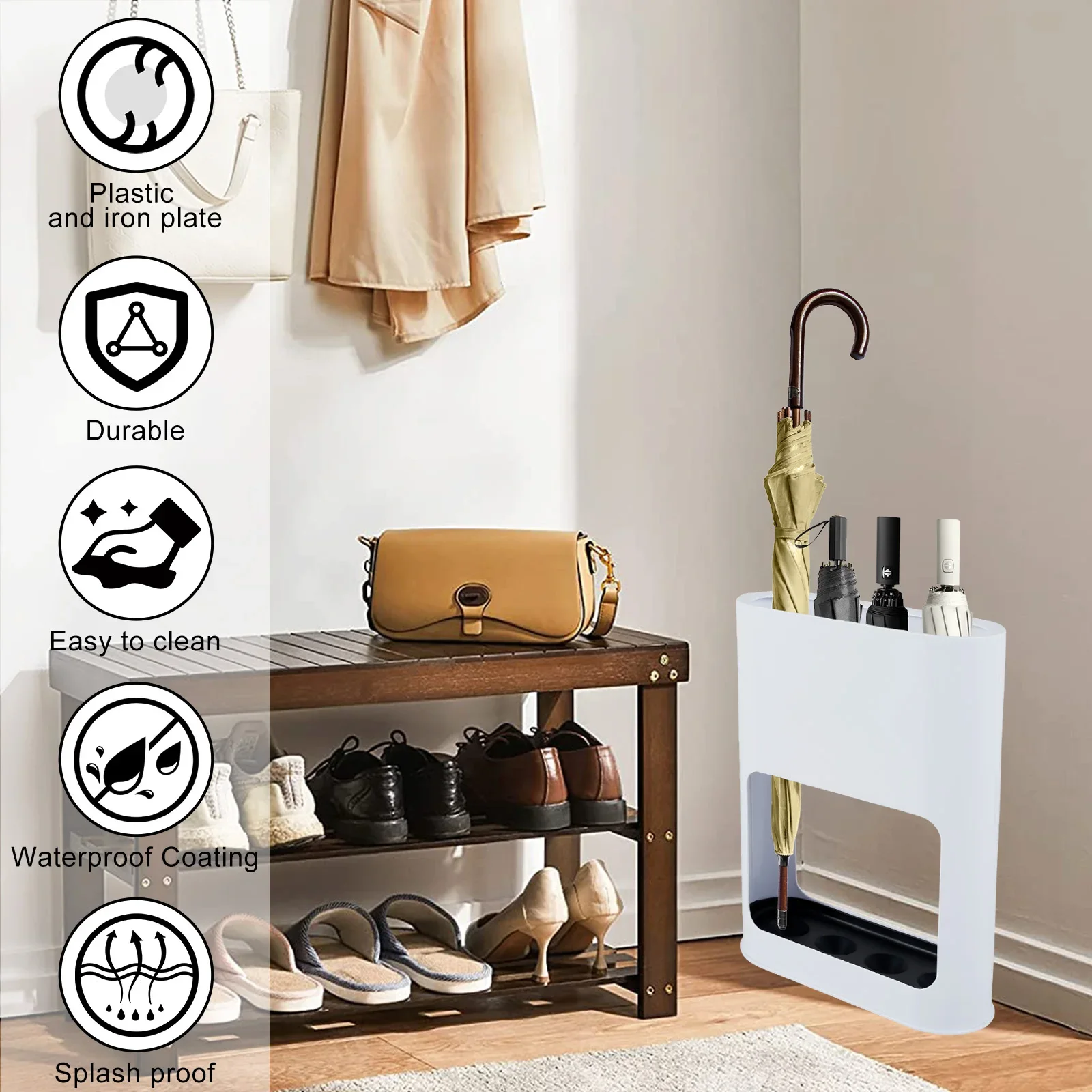 Heavy Duty Umbrella Stand Rack Fits 4 Umbrellas Metal Iron Panel Holder With Non Slip Soft Cushion For Entryway Home