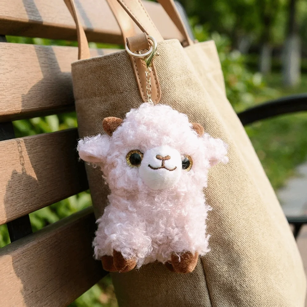 Cute Sheep Keychain Fluffy Texture Soft Fluffy Lamb Backpack Decoration Hanging Ornament Cartoon Sheep Pendant Bag Accessories