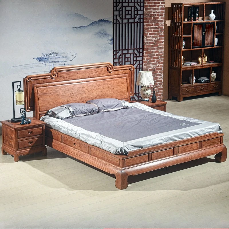 Huali big bed high-end all-solid wood big fruit red sandalwood classical new Chinese wedding double in Ming and Qing Dynasties