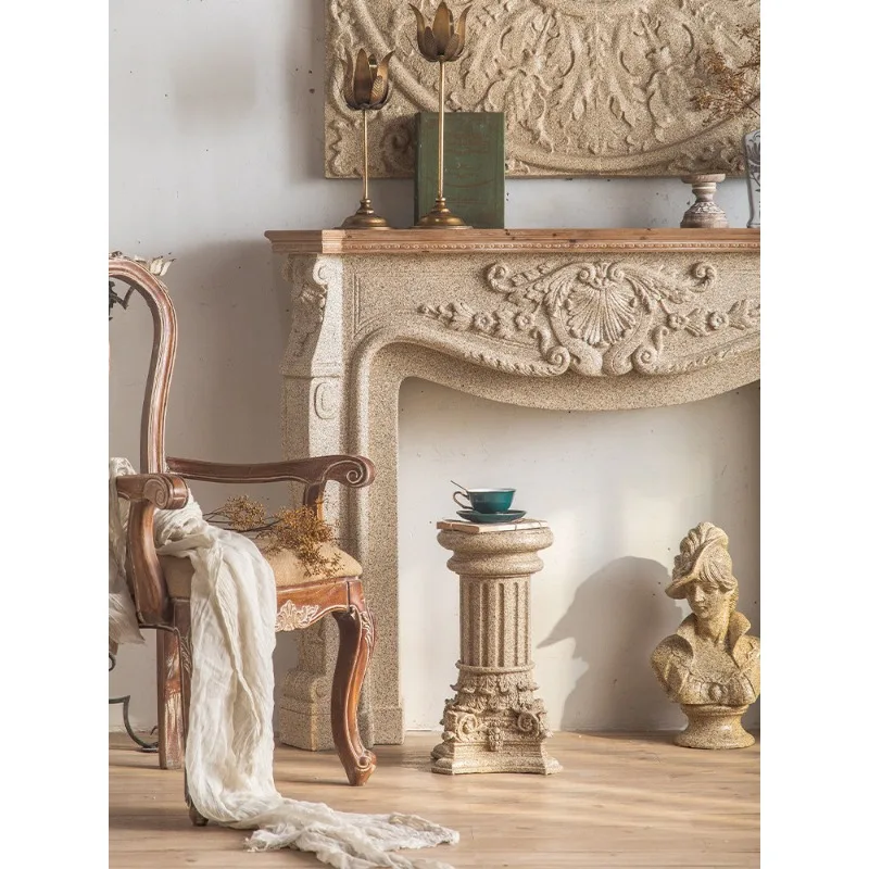 French retro solid wood fireplace American marble porch cabinet French living room decorative cabinet European fake fire firepla image 3