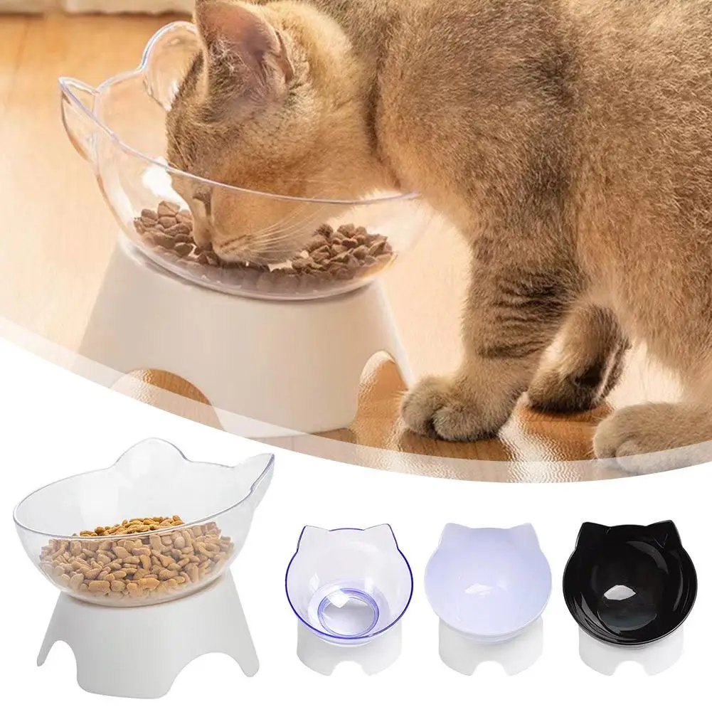 Plastic Tilted Elevated Cat Bowl Pet Food Bowl Tilt Supplies Bowl High Pet Bottom Protector Feeding Neck Antichoking Bowl NEW