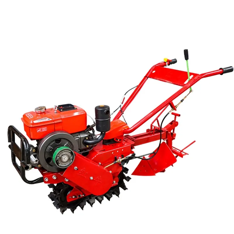 

Electric Start Chain track small red bull plowing machine rotary tiller plowing orchard fertilization tillage farming