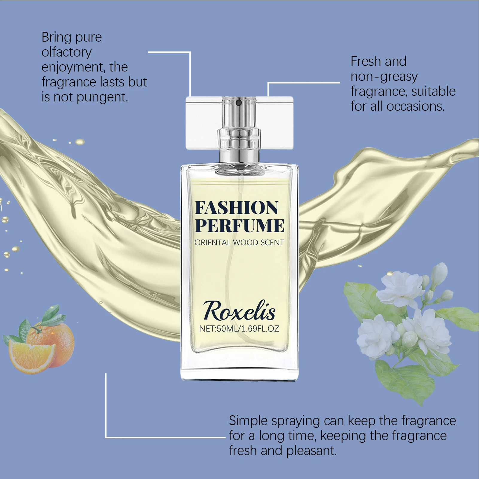 Roxelis 50ml Perfumy Męskie Zapach Drewna Długotrwały Zapach Orientalne Perfumy dla Kobiet Randki Zakupy Podróż Urok Booster