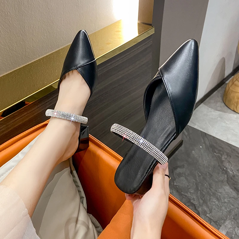 Spring and Autumn Casual Elegant Pointed Toe Comfortable Square Heel Rhinestone Sexy Banquet Women\'s Shoes