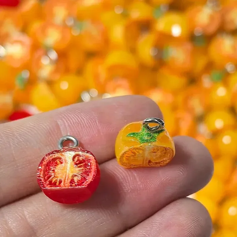 10Pcs Resin Kawaii Mini Half Sliced Tomato Charms Realistic Vegetable Pendants DIY Accessories for Bracelet & Earring