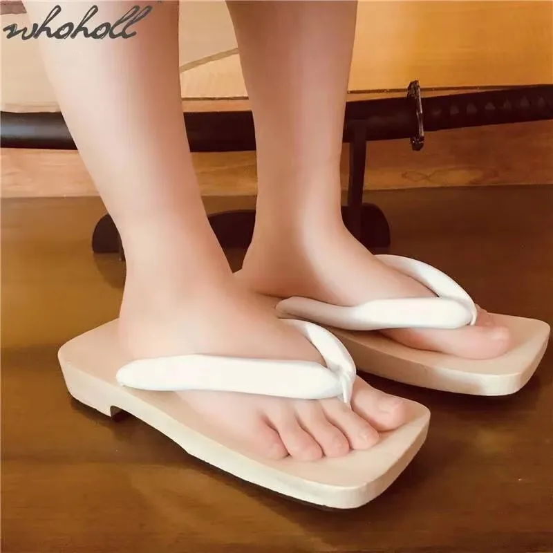 WHOHOLL Geta Man Women Flip Flops Outdoor Japanese Geta Wood Clogs Platform Thick Bottom Slippers Cosplay Costumes Shoe