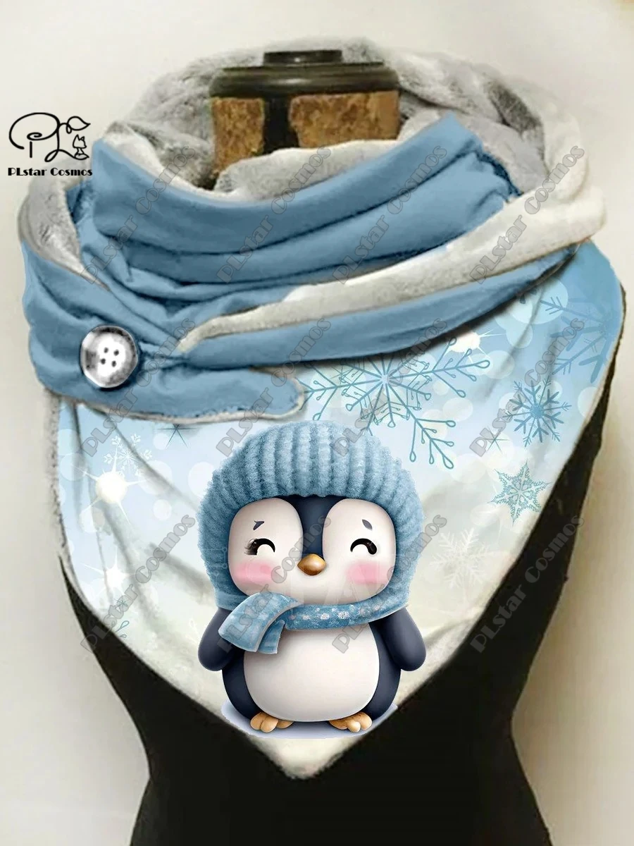 

3D printed new animal series cute penguin pattern women's warm shawl spring and winter small triangle scarf Q-1