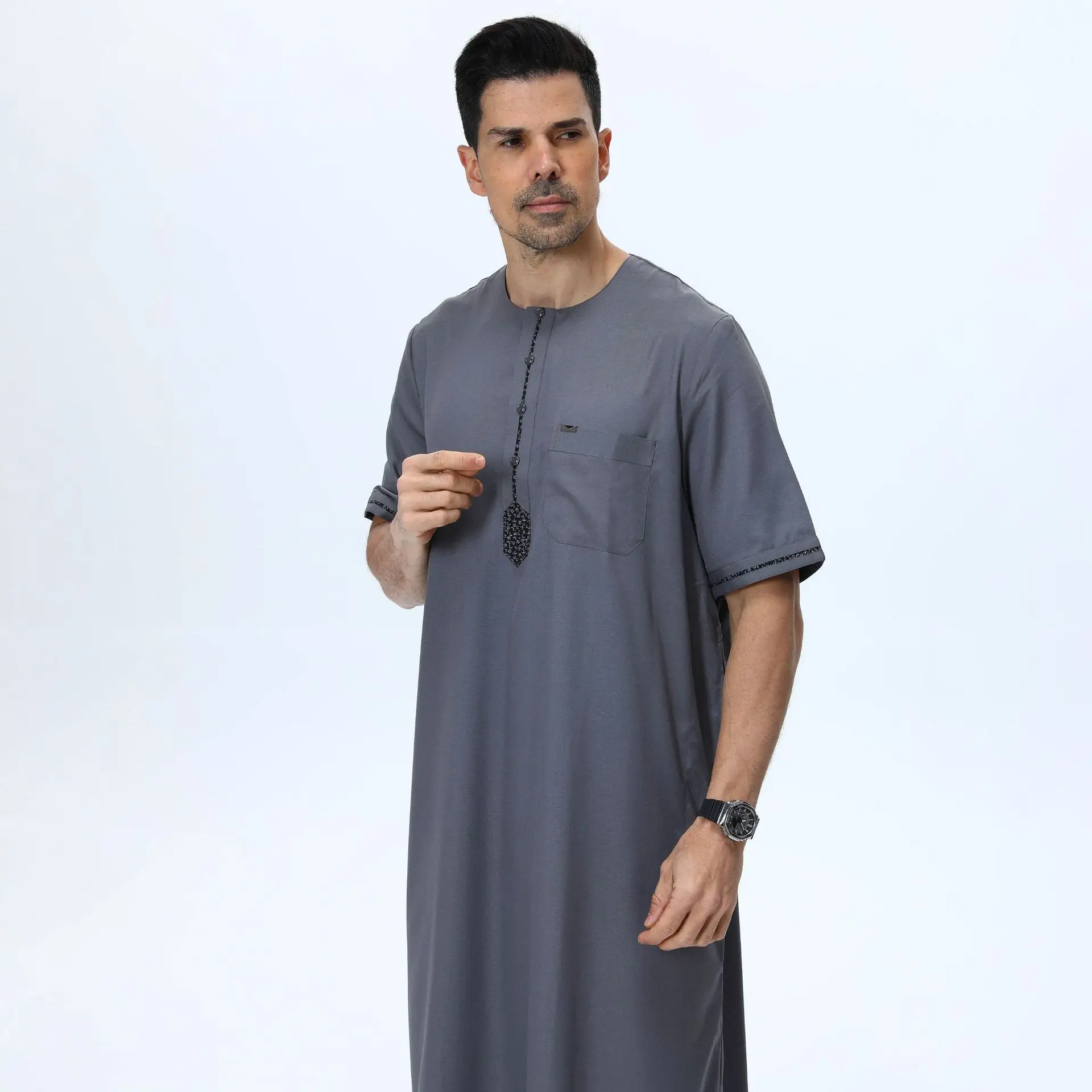 Eid Muslim Men Jubba Thobe Morocco Kaftan Dubai Abaya Islam Clothing Ramadan Turkey Caftan Djellaba Daffah Dishdasha Thobe Robe