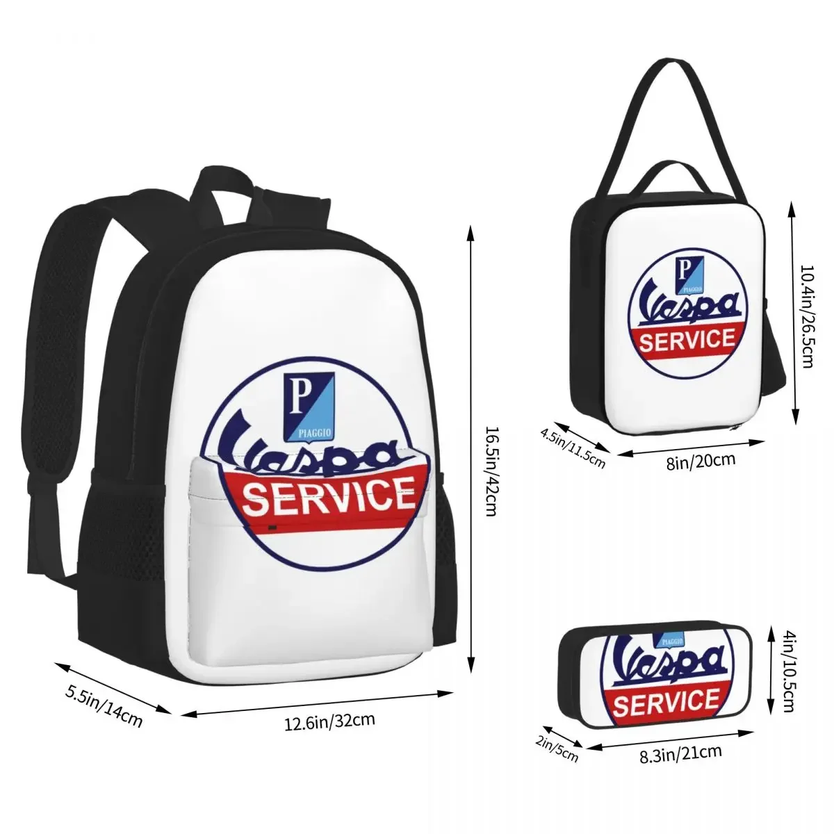 Vespa Logo Backpacks Boys Girls Bookbag Children School Bags Cartoon Kids Rucksack Lunch Bag Pen Bag Three-Piece Set