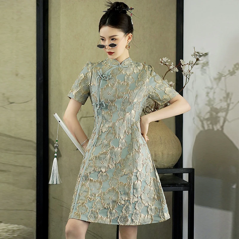 

New Chinese Style Qipao Retro High-end Light Luxury Jacquard Improvement Cheongsam Slimming Elegant Usually Can Wear A Dress