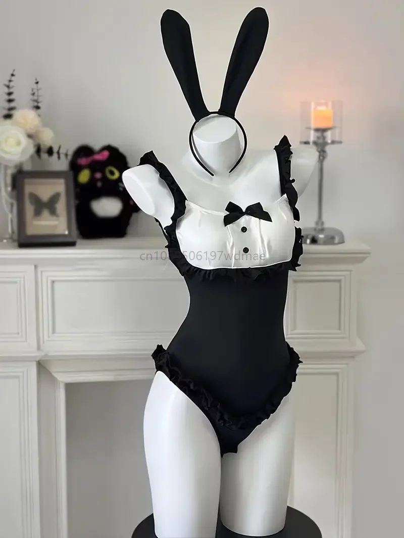 

Sexy Bunny Maid Costume Uniform Open-Front Bodysuit with Tail Nightclub Stage Performance for Adults