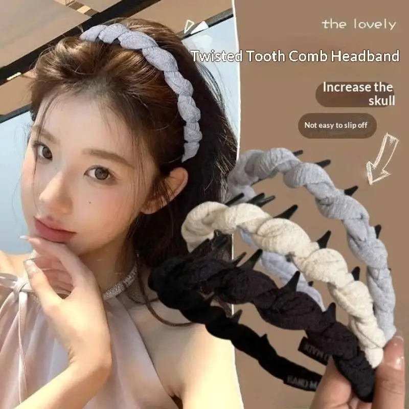Aesthetic Wavy Twisted Woven Headband Non-slip Stretchy Hair Hoop for Girls Photoshoot Makeup Face Washing Hair Accessories