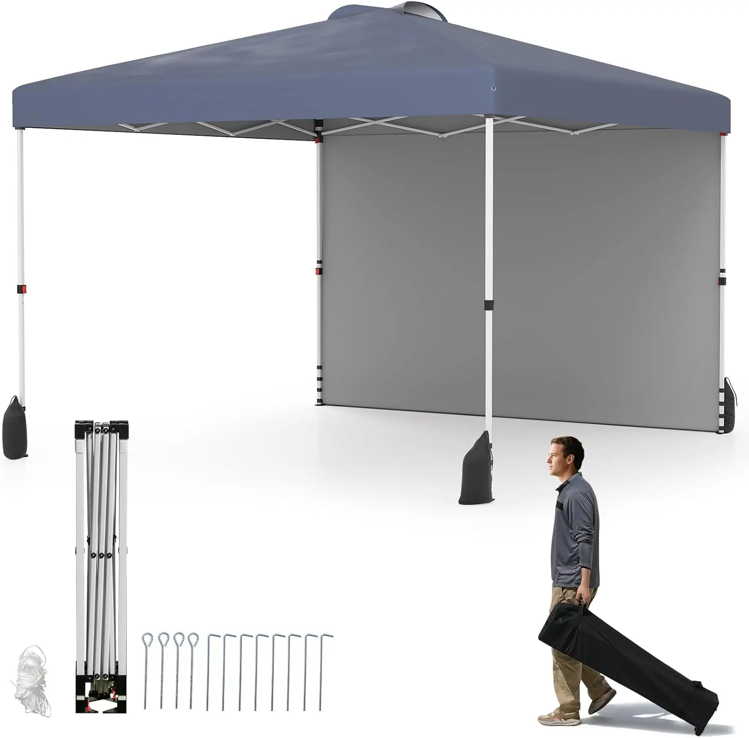 

10x10 Pop Up Canopy with 1 Sidewall, UPF50+ Outdoor Shade Canopy w/Wheeled Bag, Vented Top, 4 Sandbags, 8 Stakes, 4 Anchors,