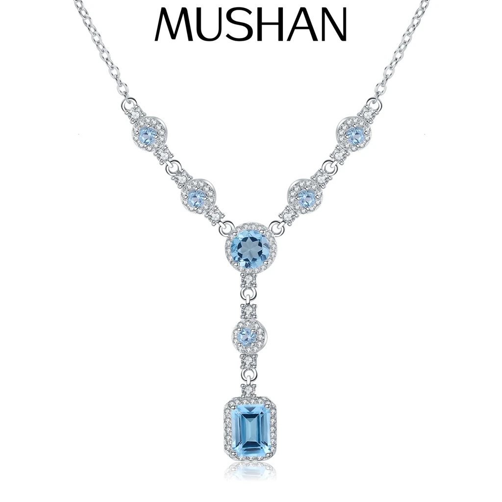 

MUSHAN Bespoke Jewelry 925 Sterling Silver Necklace Lab Blue Ruby Cushion Evening Wear for Women 18K Gold Plated Anniversary