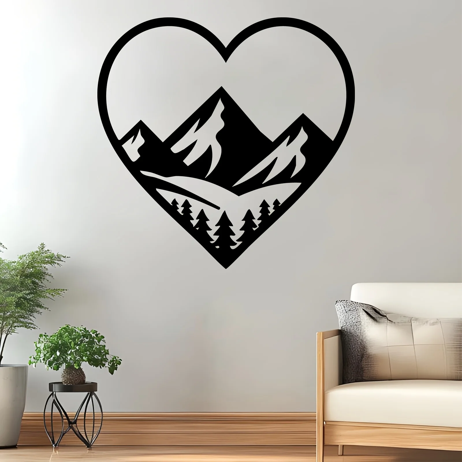 Mountain & Heart Metal Wall Art, Rust-Resistant Iron Romantic Statue Mural, Indoor Outdoor Decor for Home Wall & Garden Fence