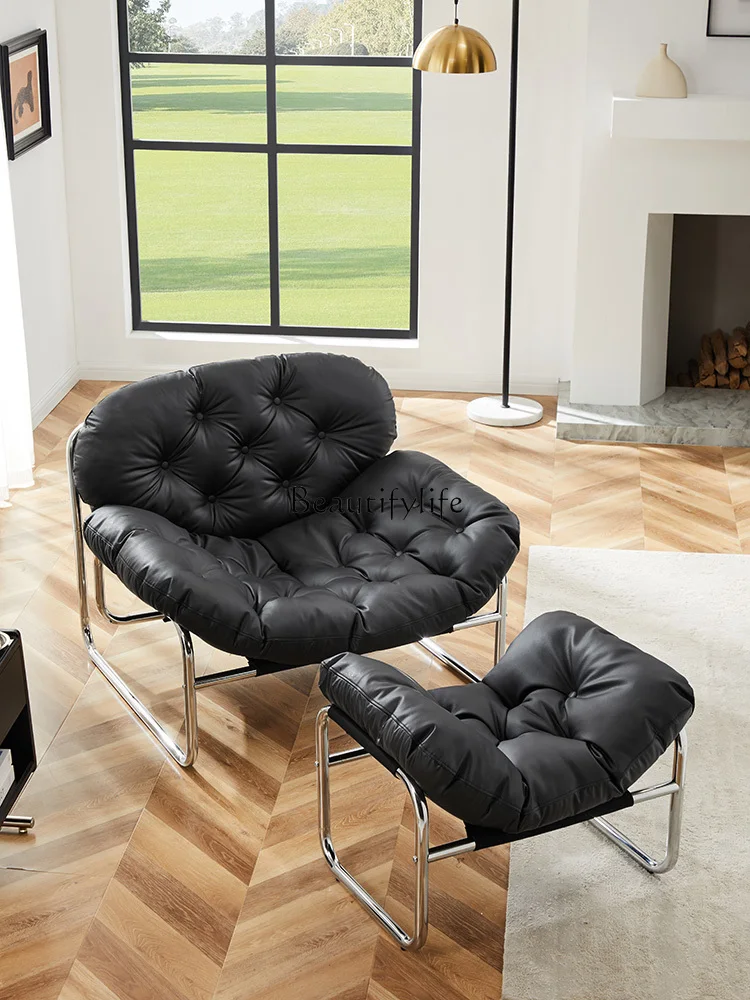 

Modern light luxury leather sofa chair single Italian simple living room small apartment bedroom leisure chair