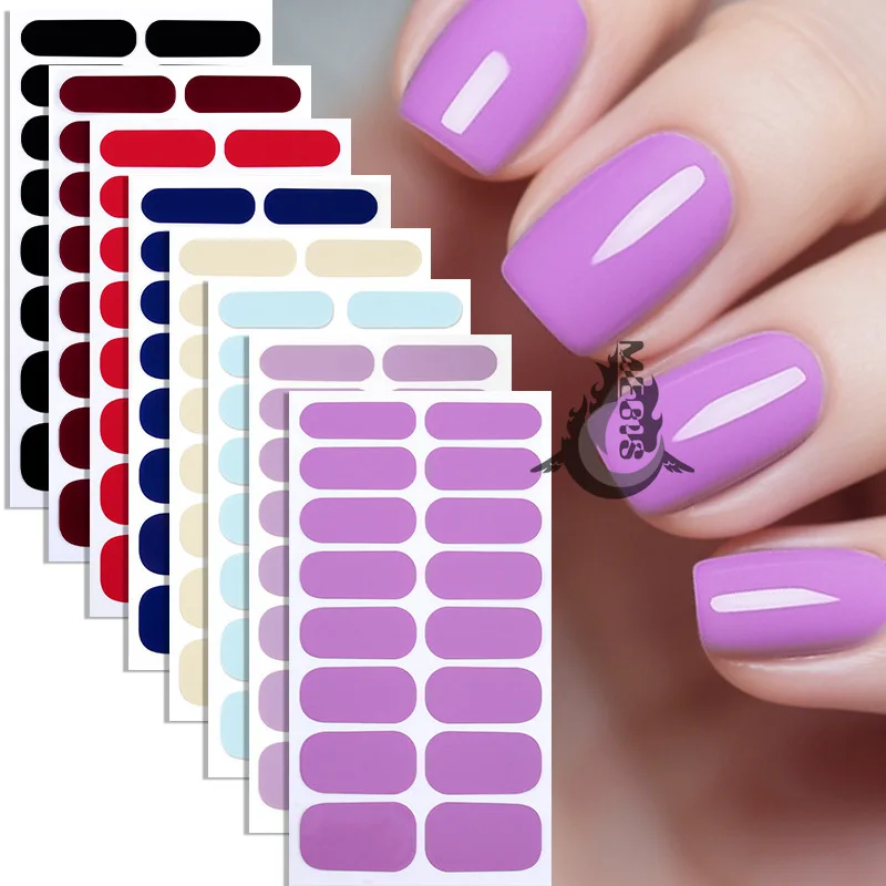 MEBIS 16 puntas pegatinas para decoración de uñas púrpura diseño Simple adhesivo deslizante decoración de uñas calcomanías suministros pegatinas para uñas