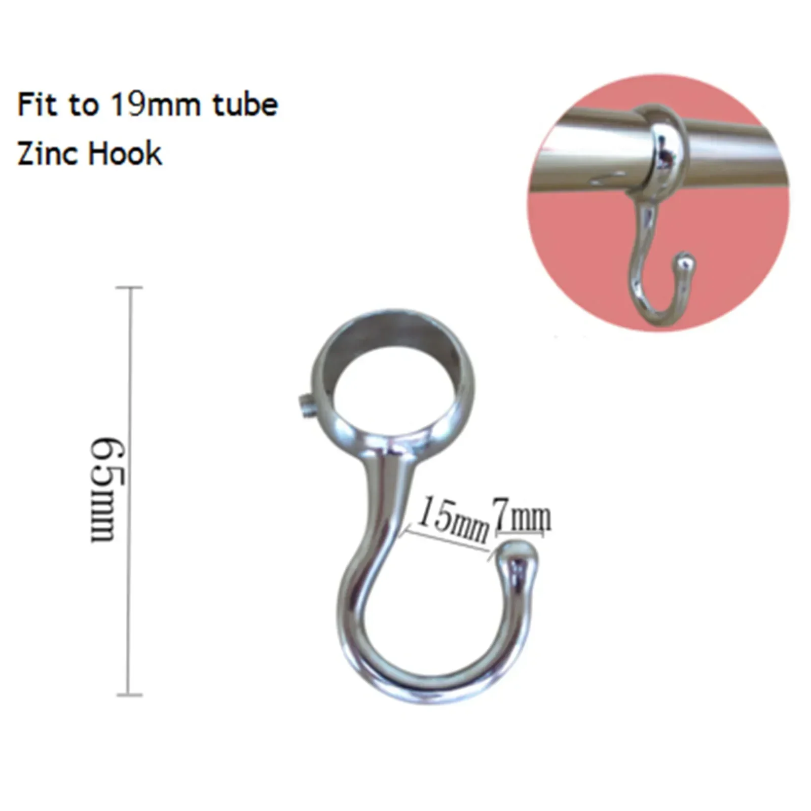 2Pcs 16mm 19mm 22mm 25mm Wardrobe Bathroom Hanging Tube Pipe Rod Hooks Bathroom Towel Clothes Hanger Kitchen Pan Zinc Alloy Hook