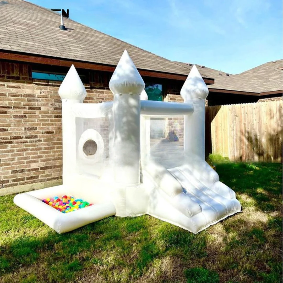 Soft Game Party Inflatable Bounce House with Slide Wedding Bouncy Castle White Bounce House