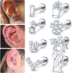 1PC Crystal Flower Tragus Piercing Earring Flat 16G Internally Thread Lip Monore Helix Rings Conch Rook Lobe Earring Piercings