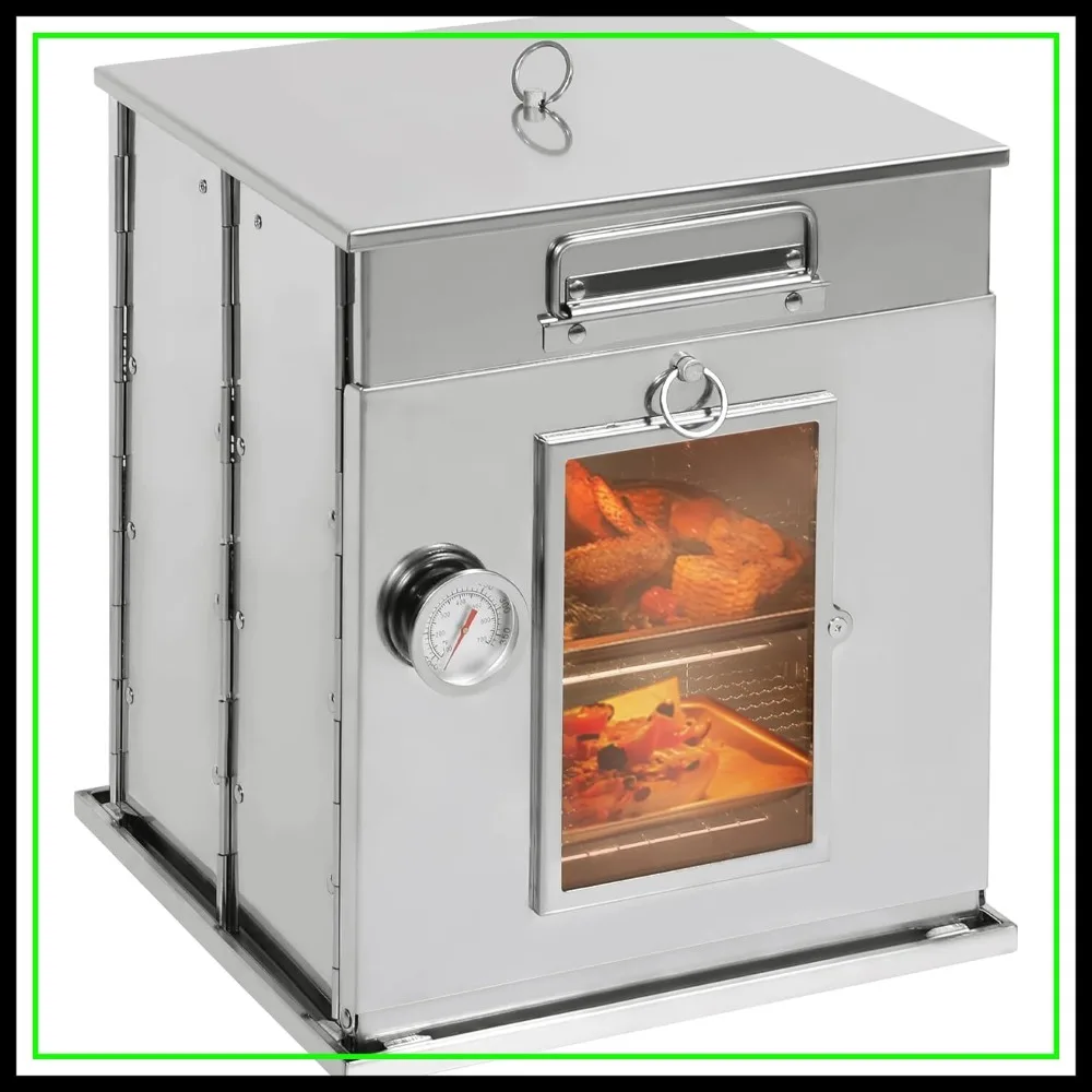 

Foldable Camping Oven with 2 Tier Grill, Portable 304 Stainless Steel Camping Stove with Thermometer for Propane & Wood Stoves, Outdoor Cooking