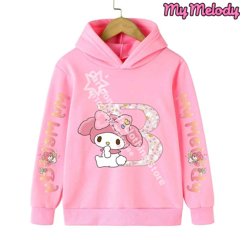 Sudadera con capucha de My Melodys para niños, jersey con letras ABCD Kawaii de animales de otoño con dibujos animados para niños, ropa informal de Anime, Top de manga larga para niño y niña