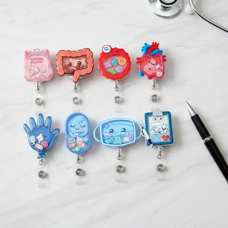 Creative Human Organ Acrylic Shaker Retractable ID Badge Reel Alligator Clip for Nurse Work Accessories