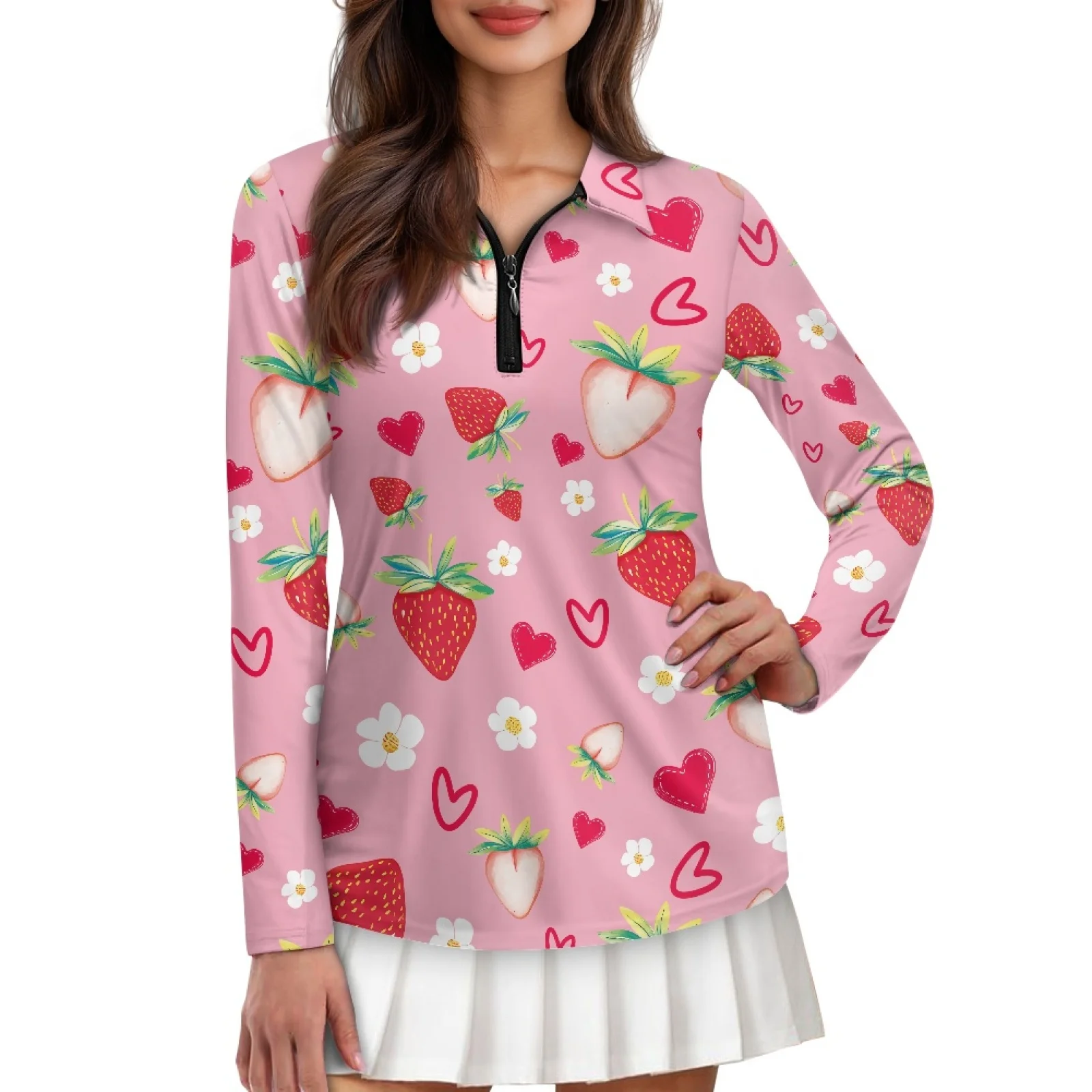 PENSTROLL Heart Flower Womens Quick Dry Golf Outfits Long Sleeve Tennis Polo Tops for Winter