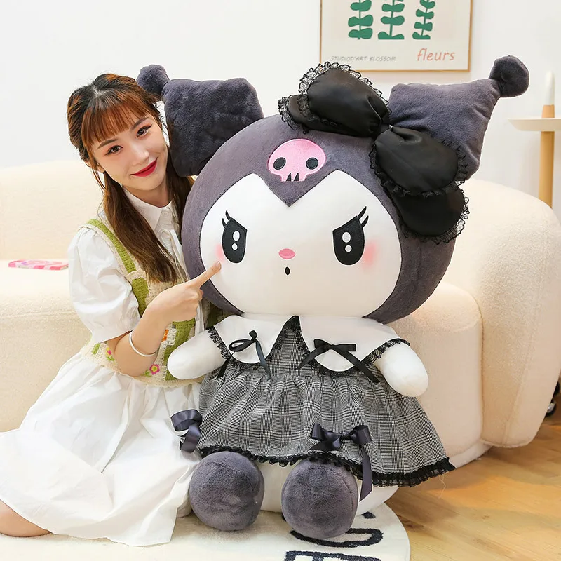 60cm Sanrio Kuromi My Melody Plush Stuffed Dolls Kawaii Cartoon Sofa Cushion Pillow Dark Gothic Lace Toy Birthday Gift For Girl