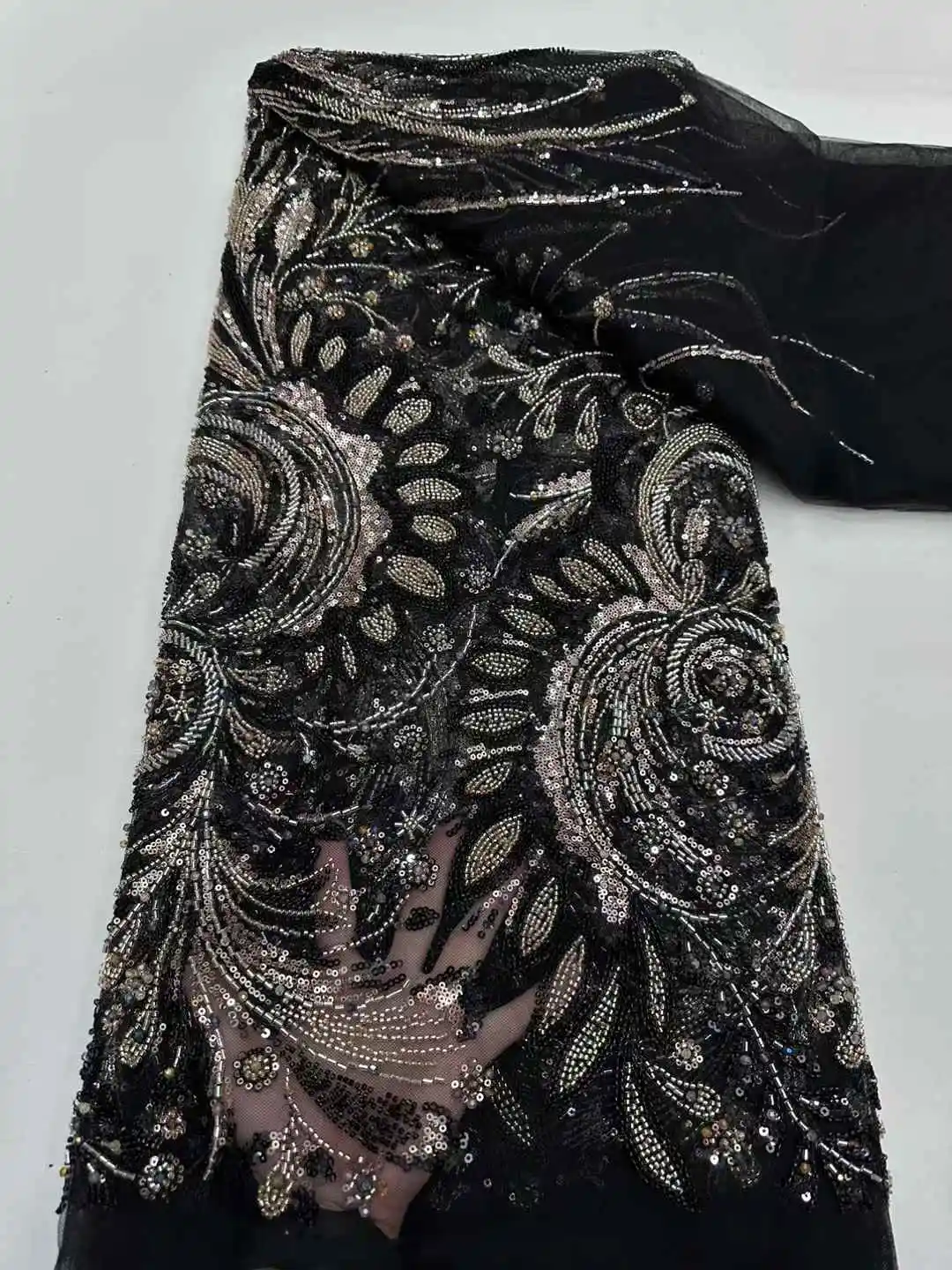 Afrika Nigeriaanse kralen Franse mesh kant met pailletten Hoge kwaliteit 2025, borduurwerk kant pailletten kant voor trouwjurken dames