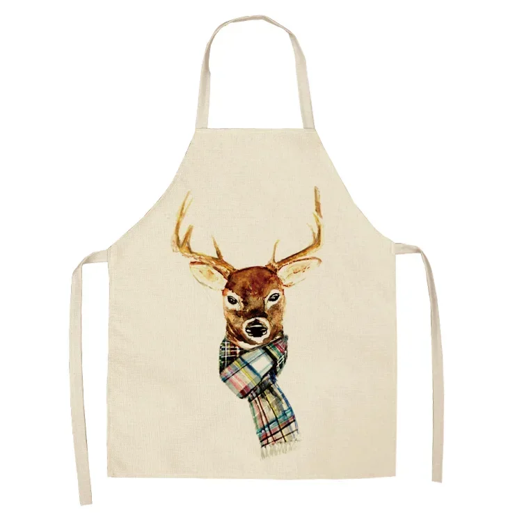 Wild Animals Printed Kitchen Aprons Women Kids Sleeveless Cotton Linen Bibs Cooking Baking Cleaning Tools Crocodile Fawn Apron