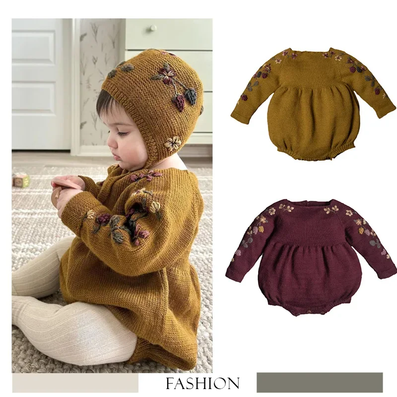 

2025 Girls Knitted Cardigan for Winter Autumn Kids Girl Coats Vintage Boutique Knit Sweaters Rompers Children Embroidery Outfits