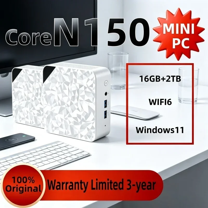 Hot Core N150 New 2026 Mini PC White Polygon Texture Genuine Device For Business Work Household Office & Casual Play