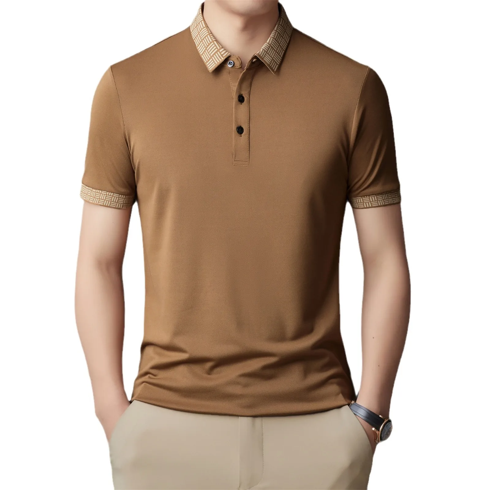 Camiseta de manga corta para hombre, Polo fino antiarrugas, sin planchado, de alta gama, informal, de negocios