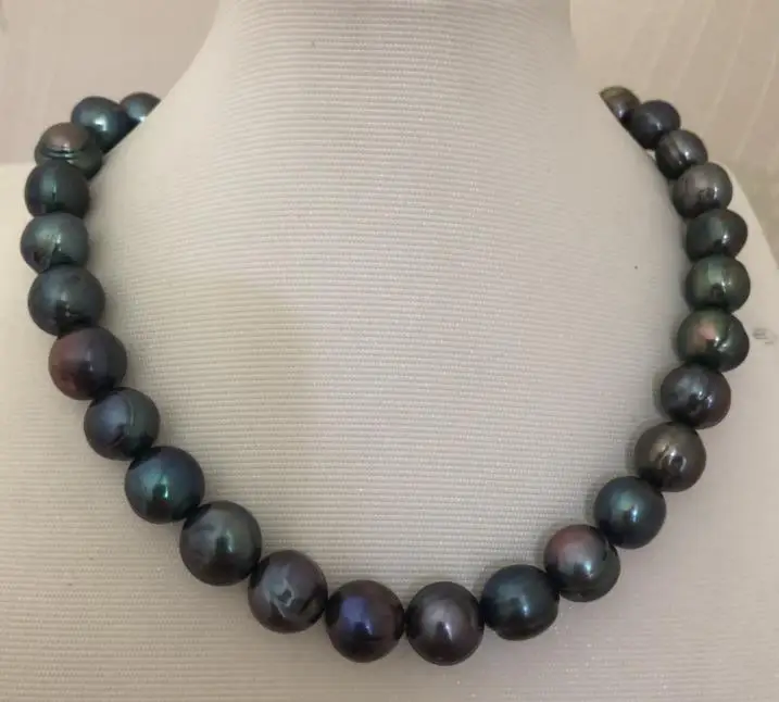 

stunning 10-11mm tahitian baroque black green pearl necklace 18INCH925s