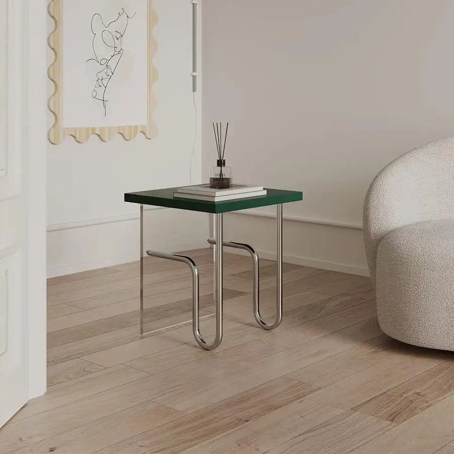 Medieval edge few designer acrylic retro small coffee table stainless steel bedside table corner