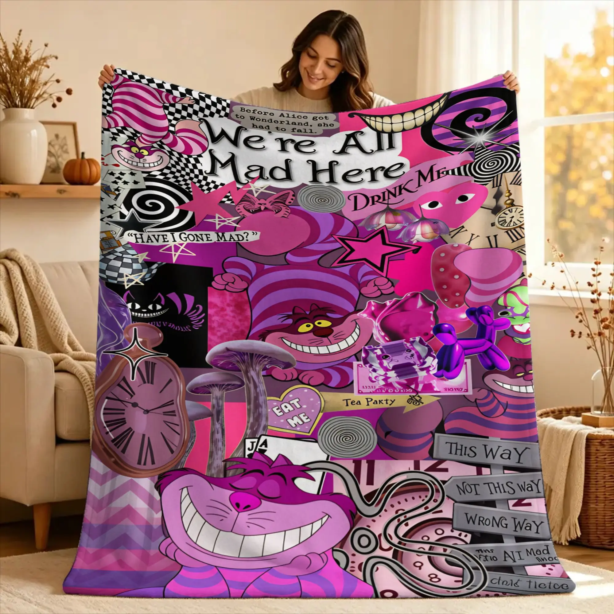 Alice Cheshire Cat  Blanket  Airplane Travel Flannel Throw Blanket For Outdoor Soft Design Quality Bedspread Gift Idea