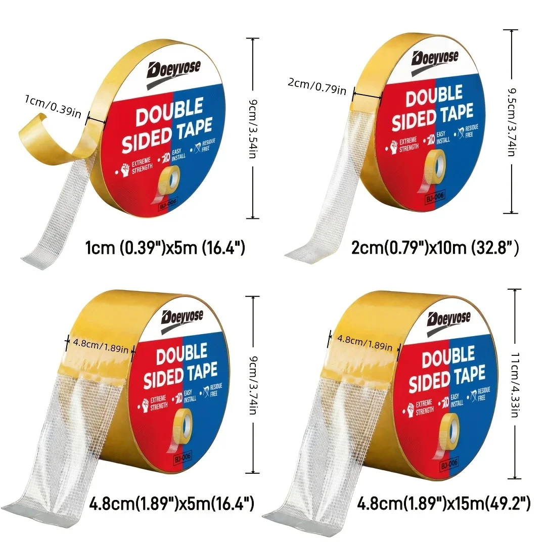 Doeyvose Cloth Base Double Sided Tape, Waterproof Non-slip Removable Tape for Carpet, Bathroom, Kitchen Decoration