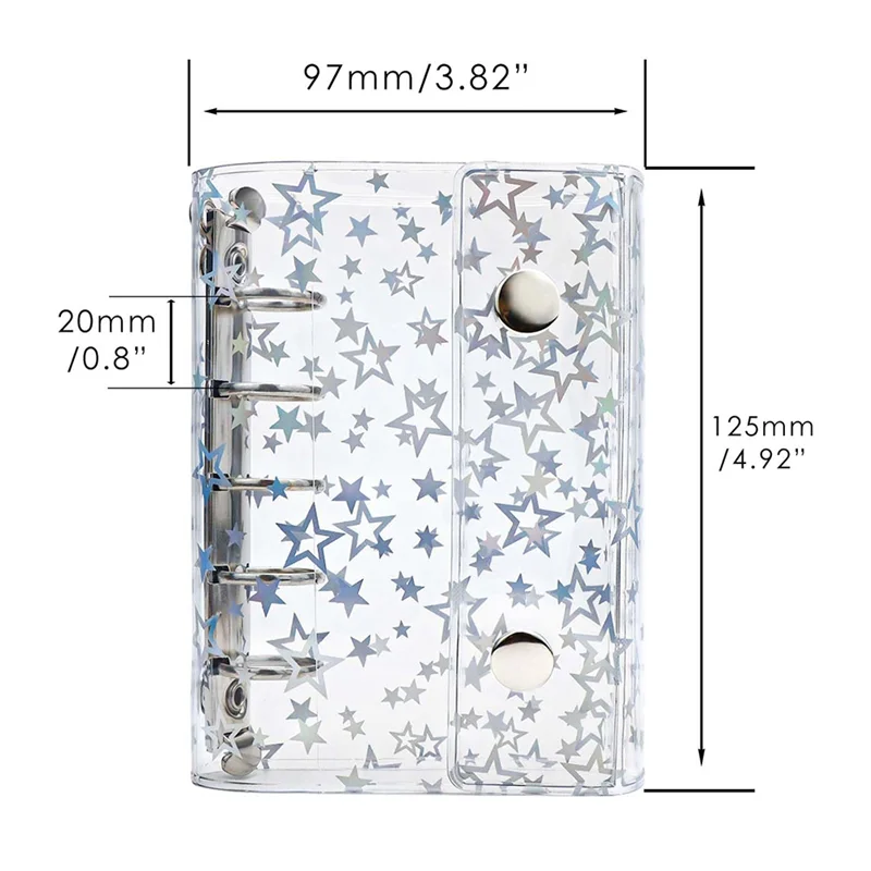 ABDE-Budget Binder Обложка Прозрачная папка из ПВХ с блестящей звездой Многоразовая защита для ноутбука с 2 кнопками