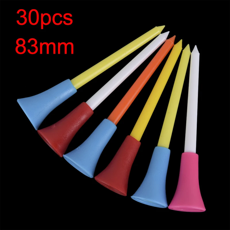 {YY30} 30 Pcs Multi Color Plastic Golf Tees 83mm Durable Rubber Cushion Top Golf Tee
