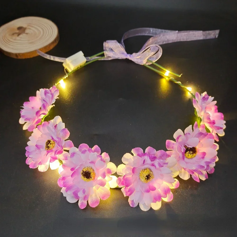 

10pcs Adult Kids Flower Hairband Crown Light Up LED Headband Wreath Birthday Bridal Glow Party Wedding Festival