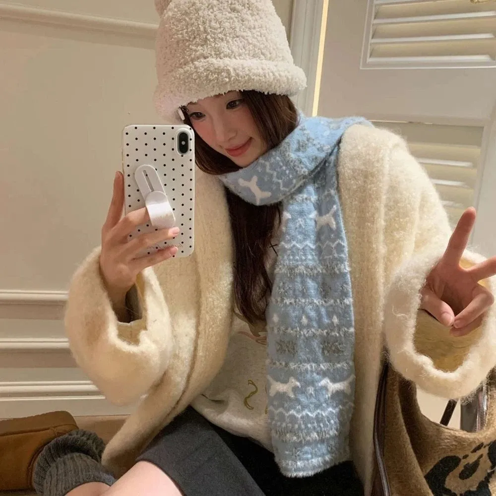 

Элегантный вязаный шарф с жаккардовым узором «Снежинка» в стиле Fair Isle, зимний кашемировый шарф, однотонная утолщенная шерстяная шаль для женщин/мужчин