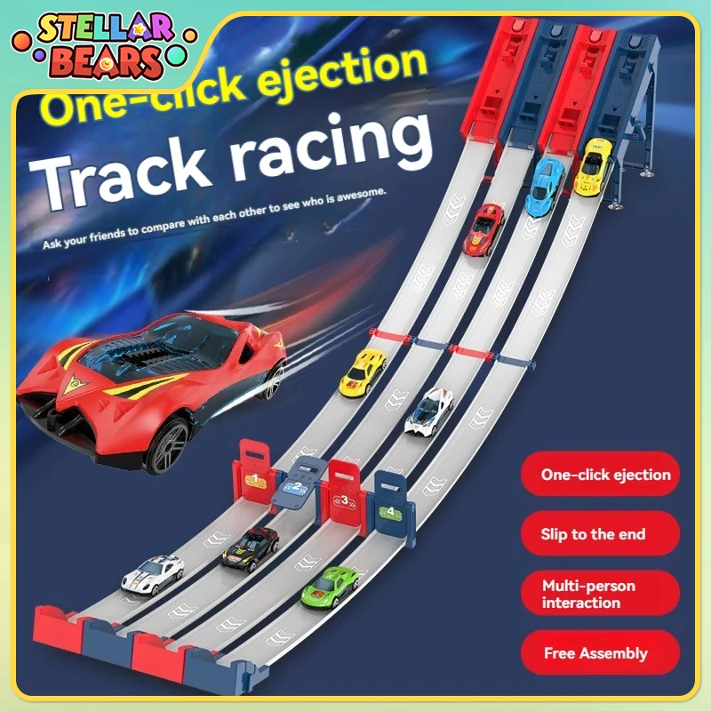 

Catapult Railcar Dual Mode Racing Track DIY Assembled Rail Kits with Mini Alloy Cars Parent-Child Interactive Children Toys Gift