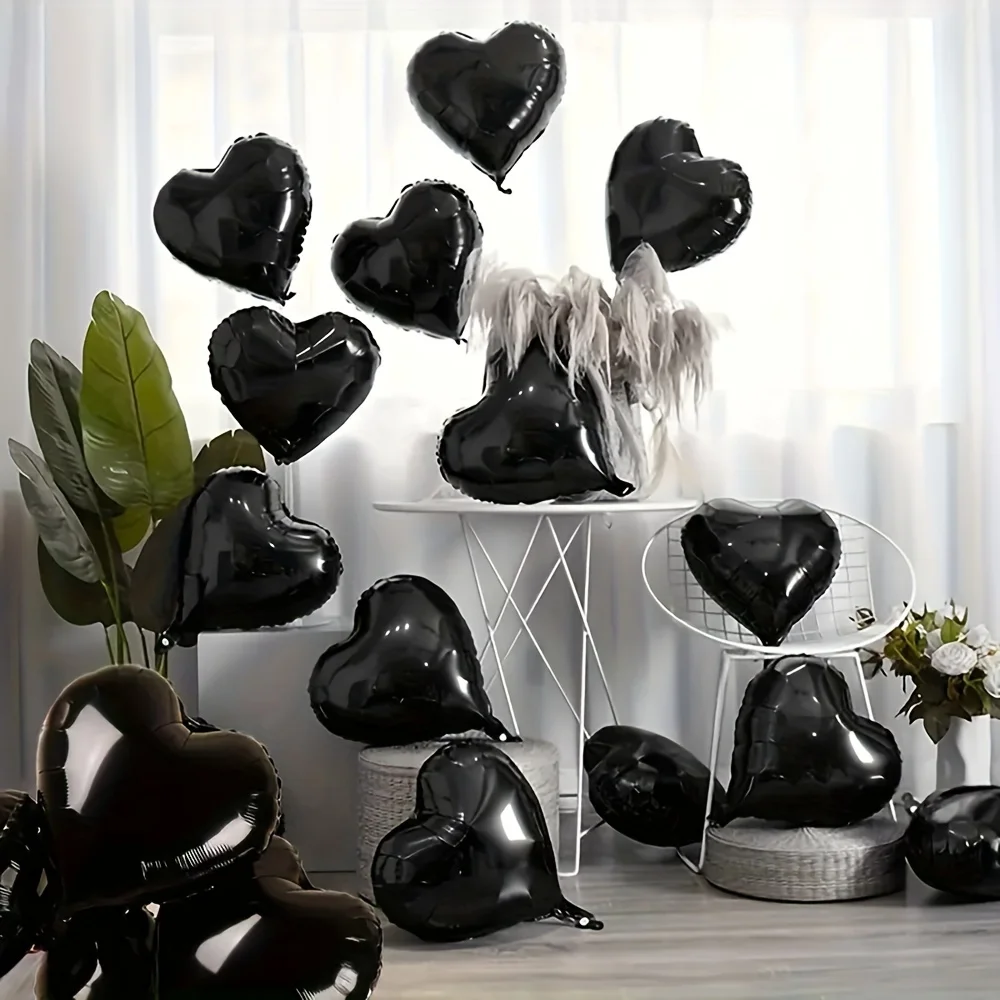 10 قطع من بالونات الألومنيوم ذات الحب الأسود لتزيين غرفة الزفاف وعيد الحب مقاس 18 بوصة #1