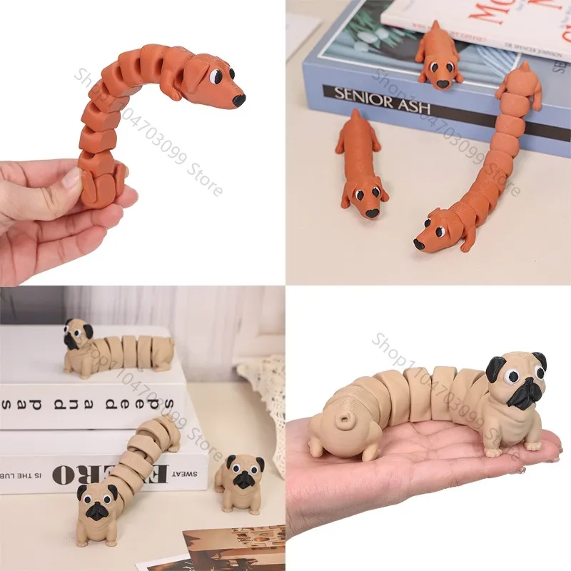 3D Printed Movable Joint Dachshund Pug Funny Cute Puppy Flexible Animal Figurine Toy Home Decoration Gift
