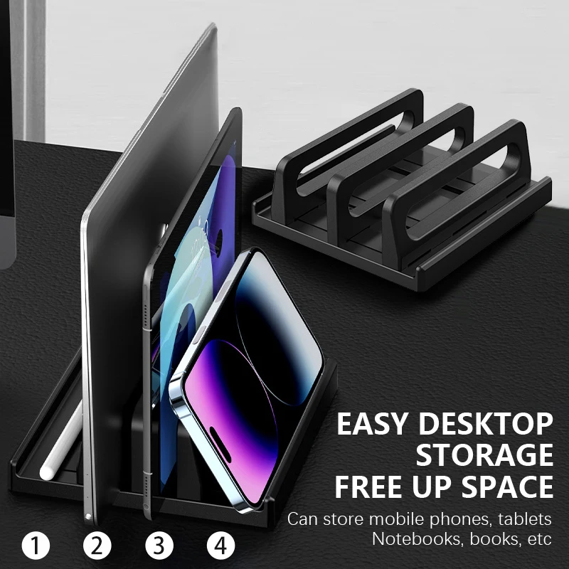 

Регулируемая вертикальная подставка для ноутбука с двумя слотами из АБС-пластика 4 в 1 дизайн Экономия места для MacBook Chromebook Surface HP Dell Book IPad