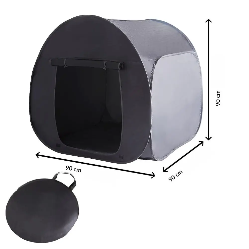 Tende sensoriali pieghevoli oscuranti con borsa portaoggetti tenda Pop-Up portatile tenda oscurante nera in tessuto Oxford rivestito in argento