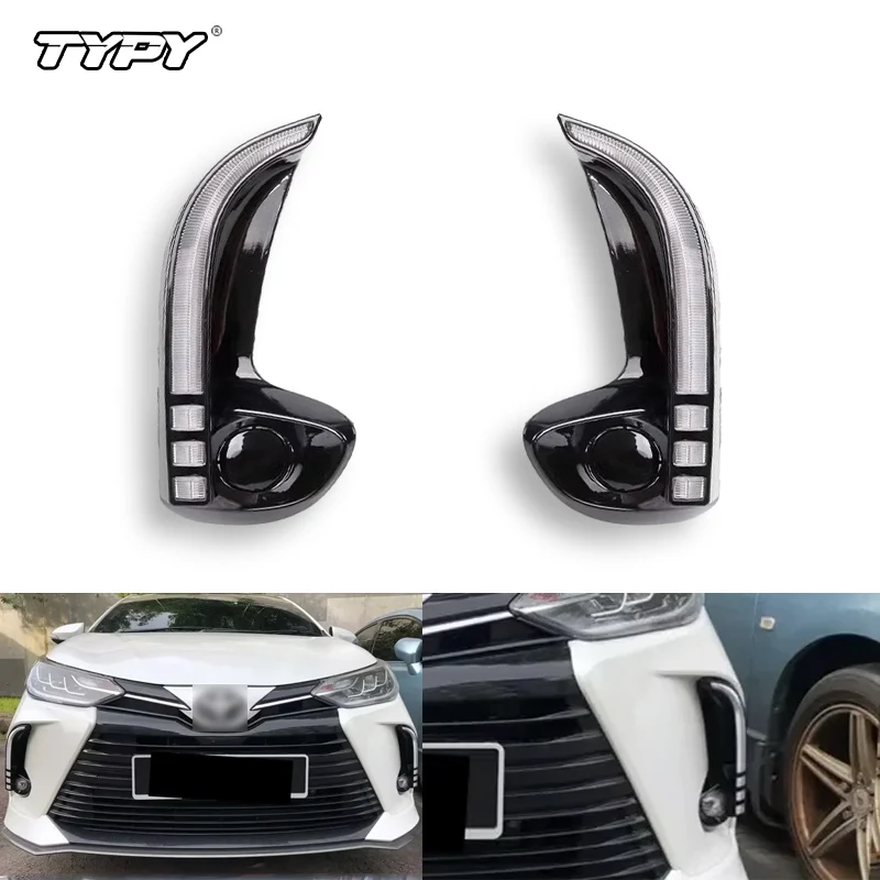 TYPY For Toyota Yaris  2020 2021 2022 LED Daytime Running Light DRL Front Bumper Daylights Turn Signal Fog Lamp White Yellow 12V